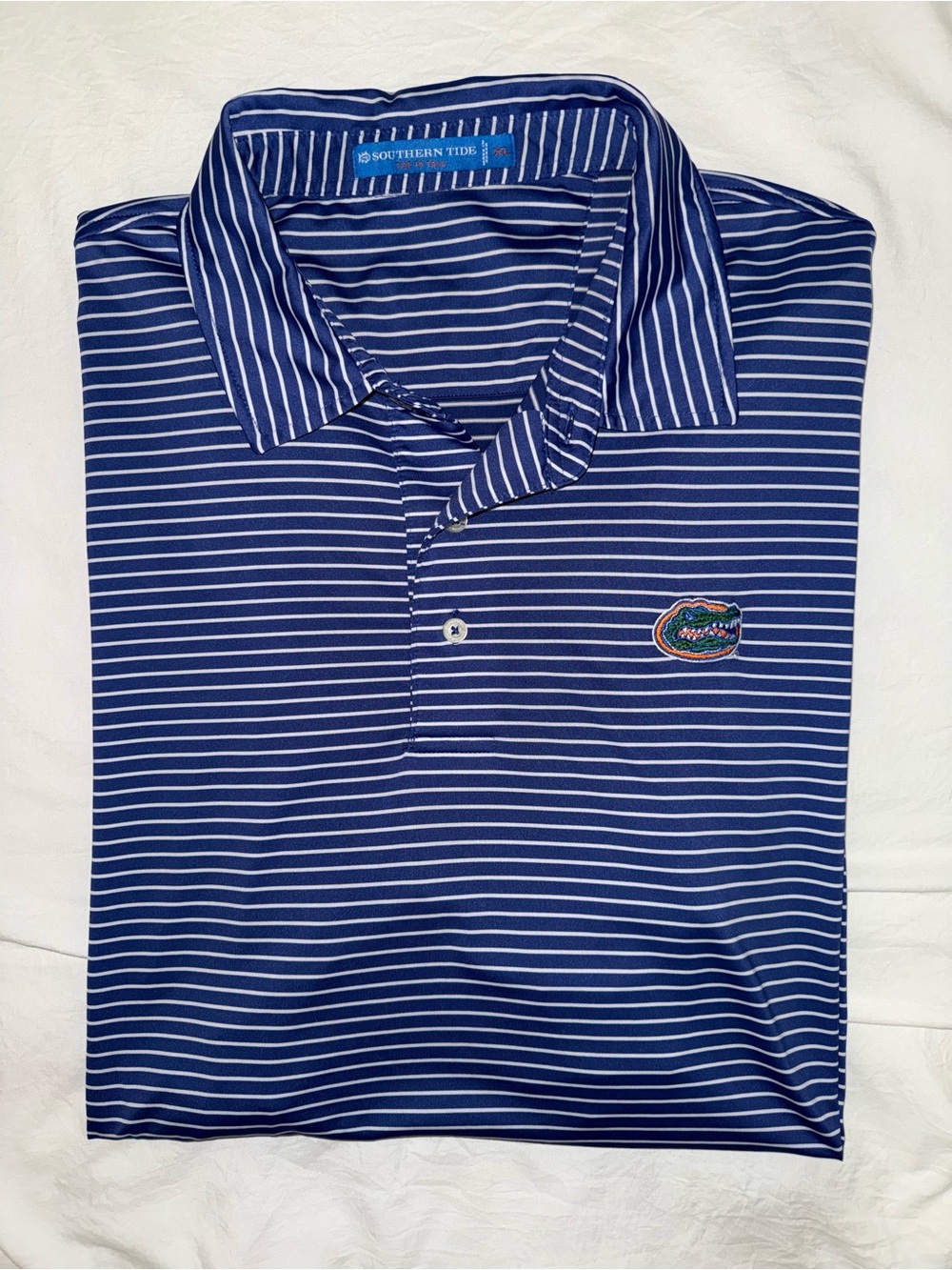 Southern Tide Florida Gators Striped Polo in Blue & White Like New